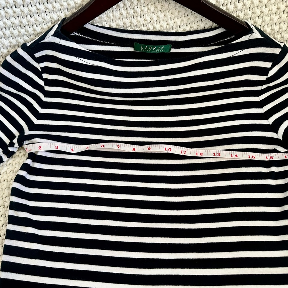 Lauren Ralph Lauren Black and White Striped Boatneck Short Sleeve Top - Picture 2 of 4